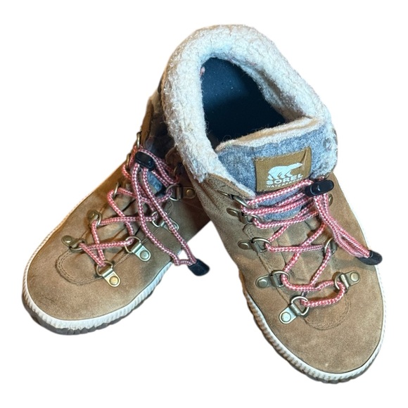 SOREL Out N About Plus Conquest Waterproof Ankle Boots Tan Suede Shearling 5 - Picture 3 of 8